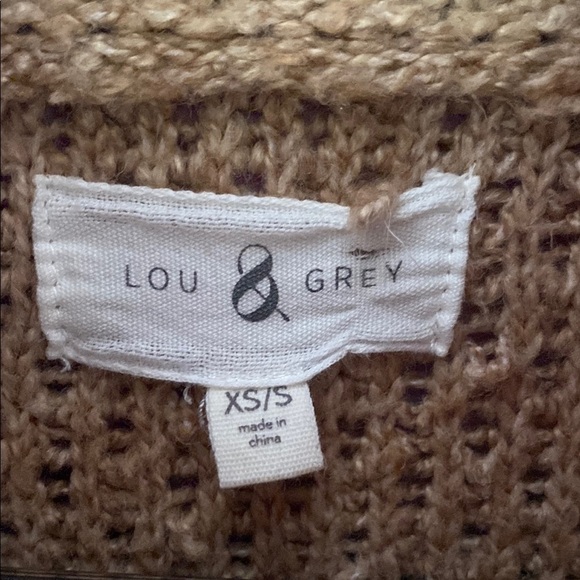 Lou & Grey Tan Mock Neck Poncho Sweater Knit Pullover Oversized Fit XS/S - Picture 2 of 11